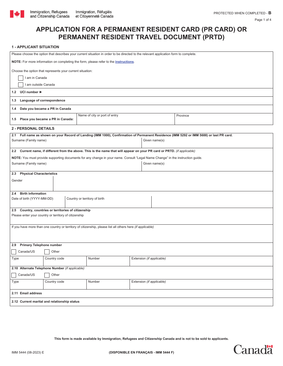 Form IMM5444 Download Fillable PDF Application for a Permanent Resident ...