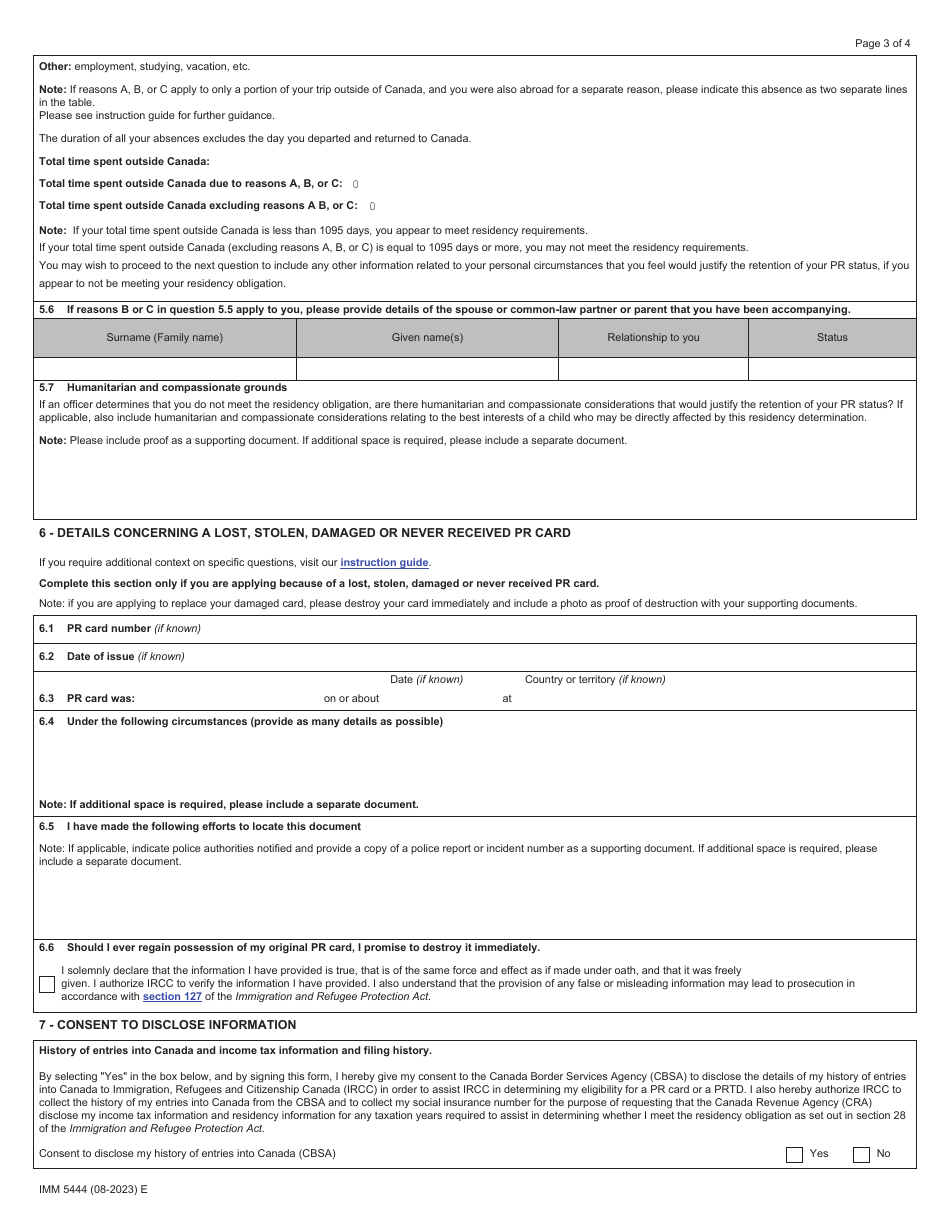 Form IMM5444 Application for a Permanent Resident Card (Pr Card) or Permanent Resident Travel Document (Prtd) - Canada, Page 3