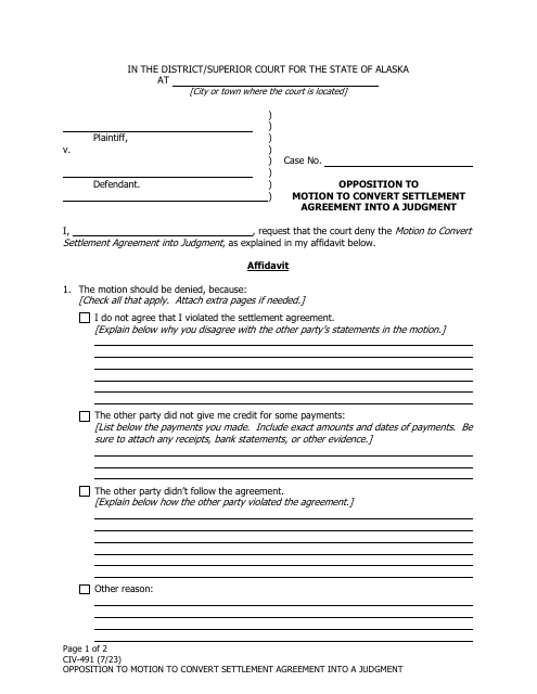 Form CIV-491  Printable Pdf
