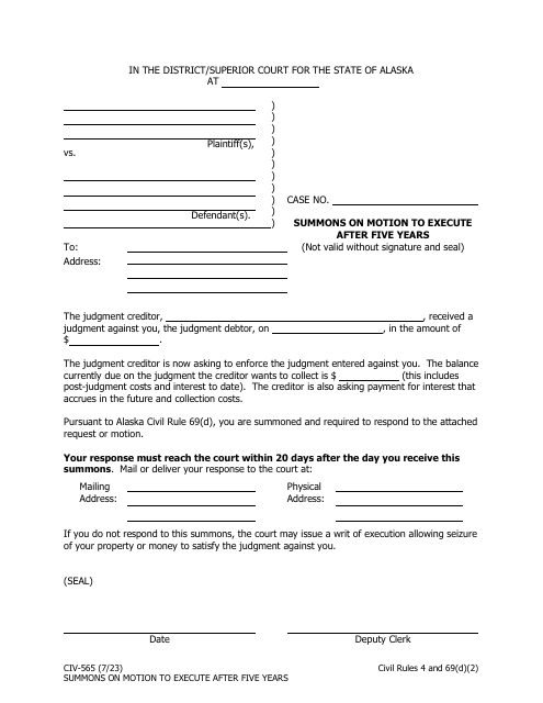 Form CIV-565  Printable Pdf