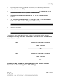 Form MC-155 Petition for 7-day Detention at a Crisis Residential Center - Alaska, Page 2