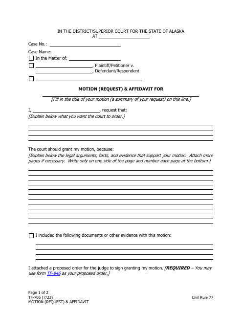 Form TF-706 Motion (Request) & Affidavit - Alaska