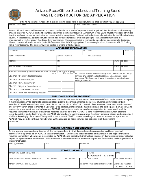 AZPOST Form MI Master Instructor (Mi) Application - Arizona