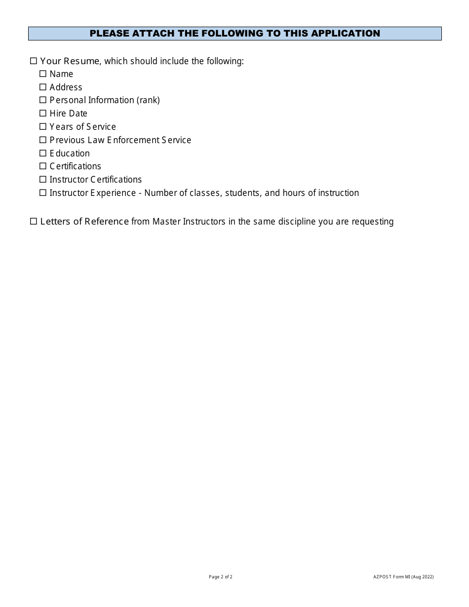 AZPOST Form MI Master Instructor (Mi) Application - Arizona, Page 2