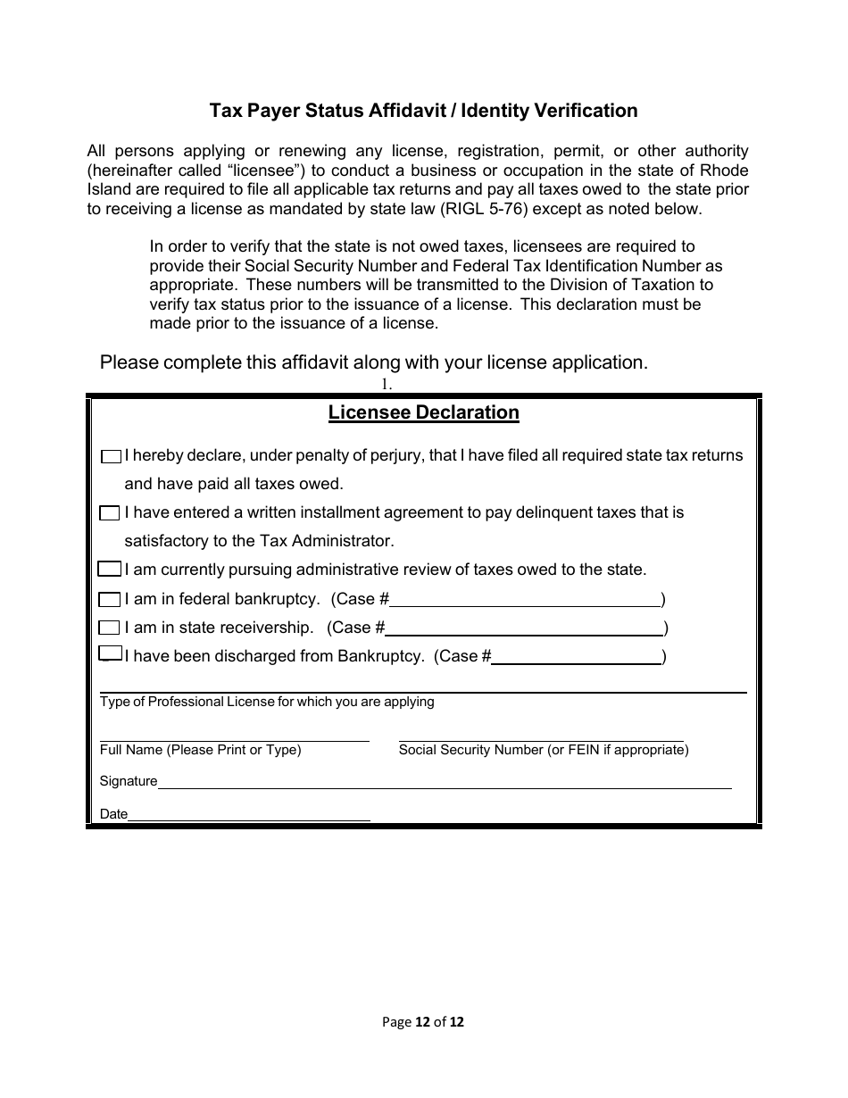 License Application for Non-facility / Vendor Employees - Rhode Island, Page 12