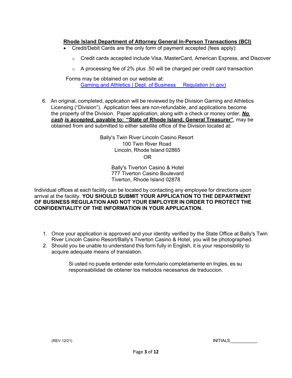 License Application for Non-facility / Vendor Employees - Rhode Island, Page 3
