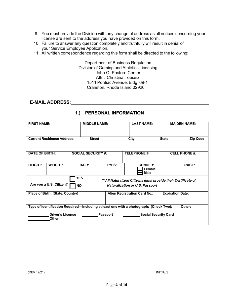 Service Employee Application - Rhode Island, Page 4