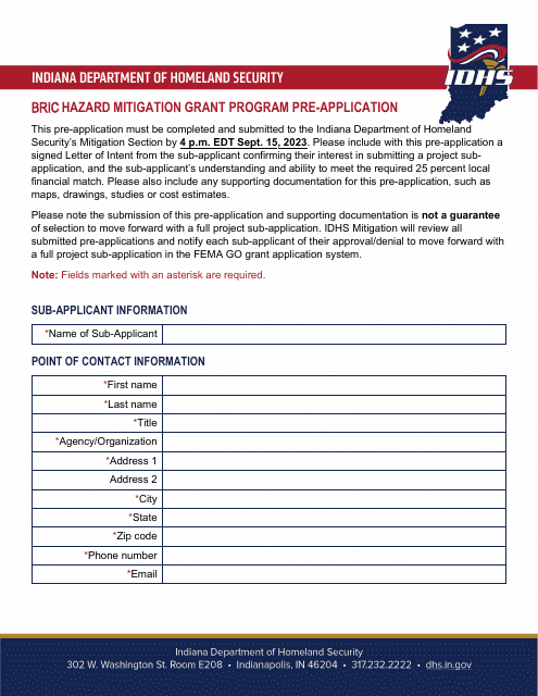 Bric Hazard Mitigation Grant Program Pre-application - Indiana Download Pdf
