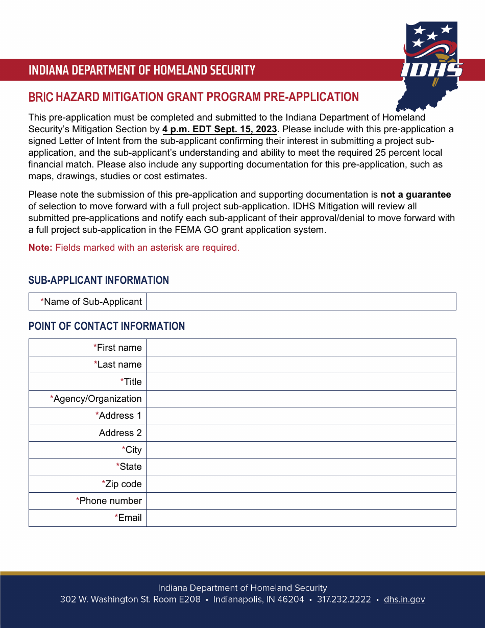 Bric Hazard Mitigation Grant Program Pre-application - Indiana, Page 1