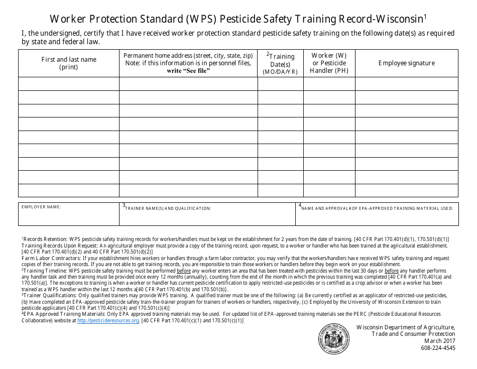 Wisconsin worker protection standard wps pesticide safety training