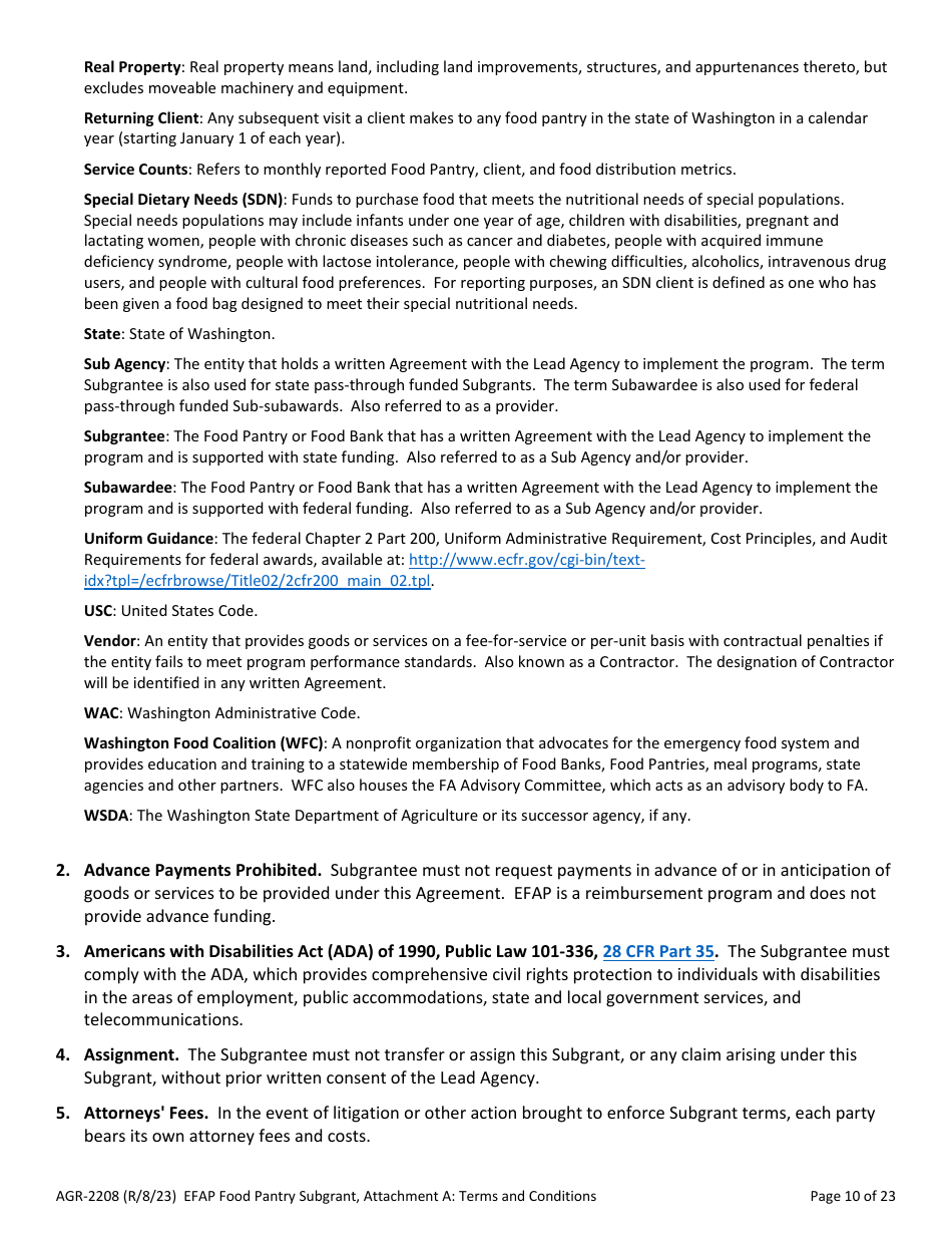 Form AGR-2208 Food Pantry Subgrant - Emergency Food Assistance Program (Efap) - Washington, Page 10