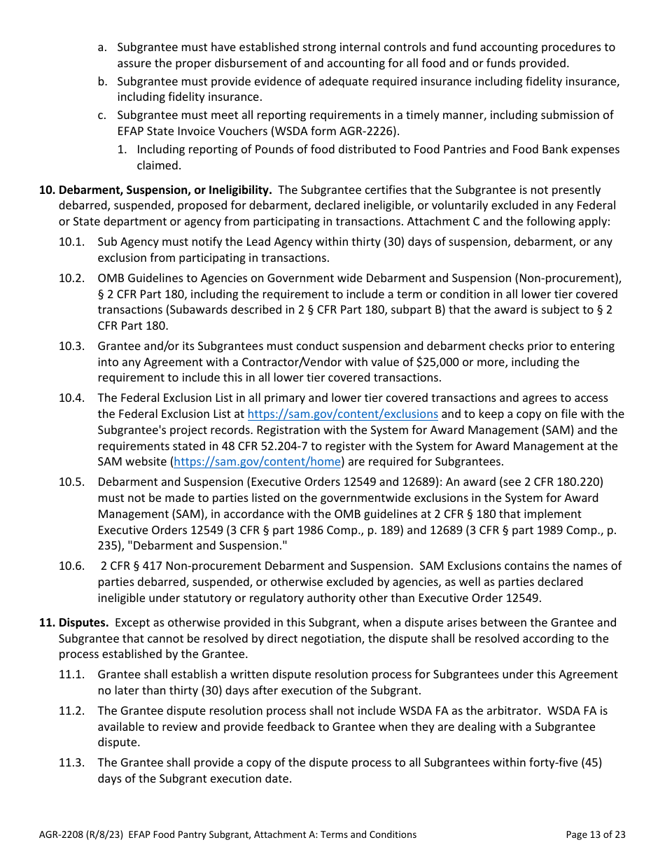 Form AGR-2208 Food Pantry Subgrant - Emergency Food Assistance Program (Efap) - Washington, Page 13