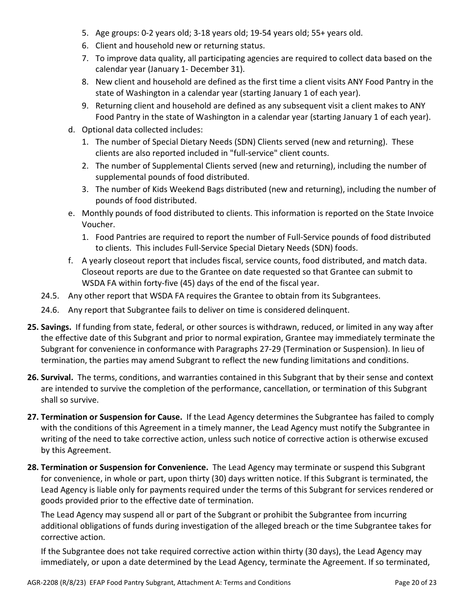 Form Agr-2208 Download Fillable Pdf Or Fill Online Food Pantry Subgrant 