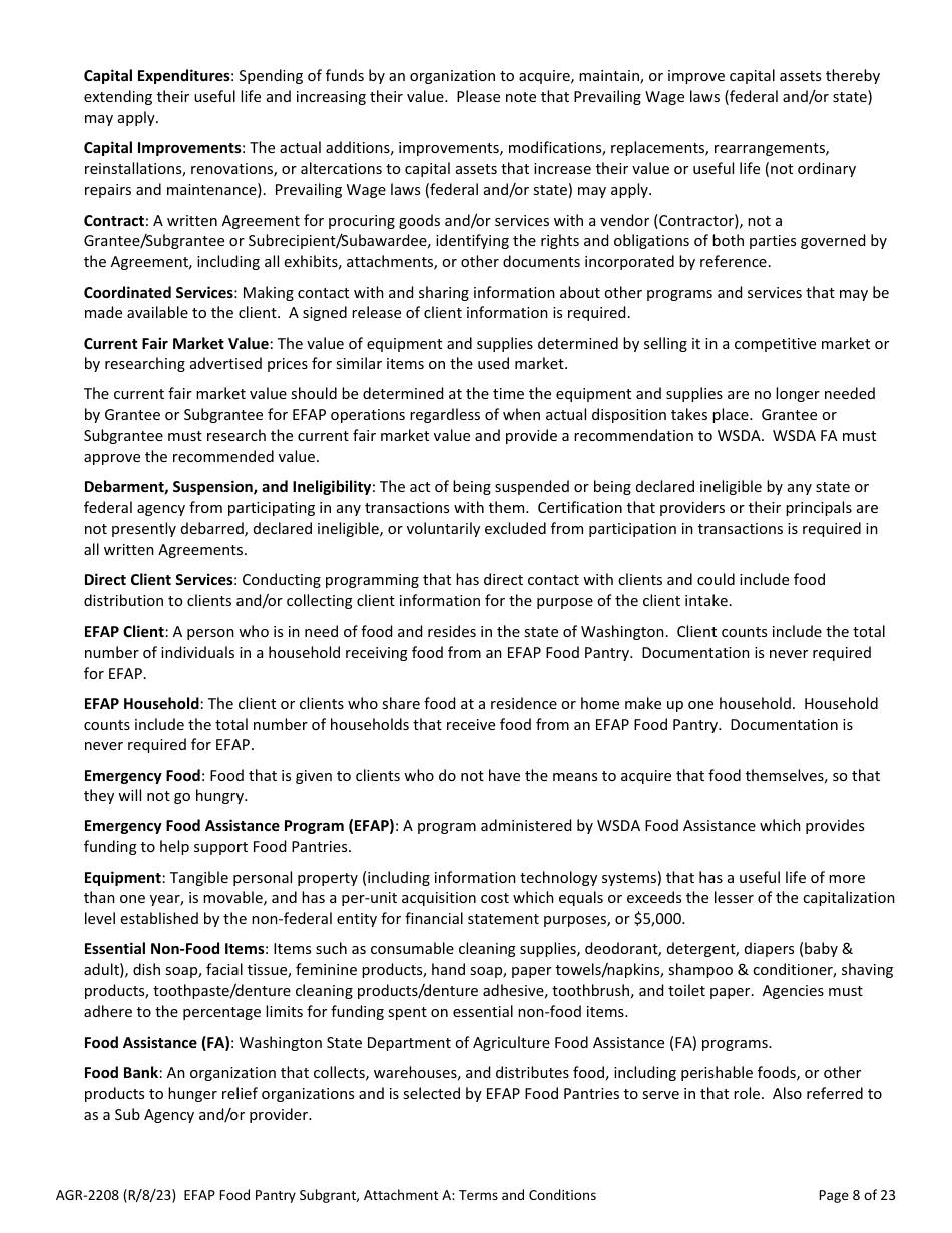 Form AGR-2208 Food Pantry Subgrant - Emergency Food Assistance Program (Efap) - Washington, Page 8