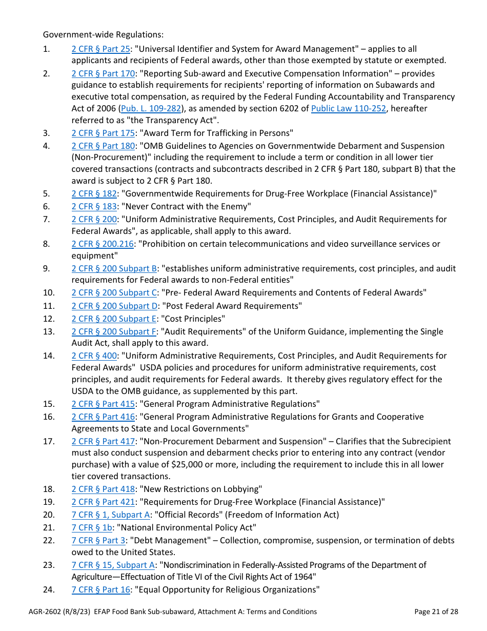 Form AGR-2602 Food Bank Sub-subaward - Emergency Food Assistance Program (Efap) - Washington, Page 21