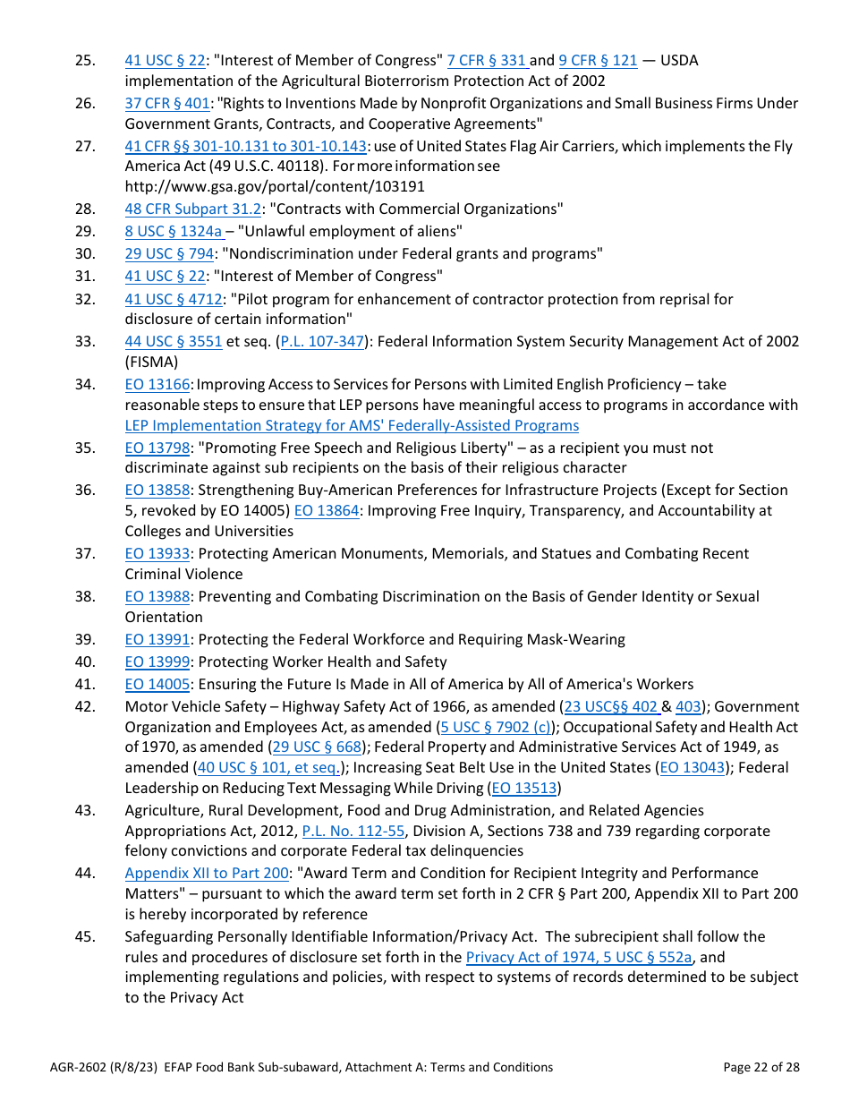 Form AGR-2602 Food Bank Sub-subaward - Emergency Food Assistance Program (Efap) - Washington, Page 22