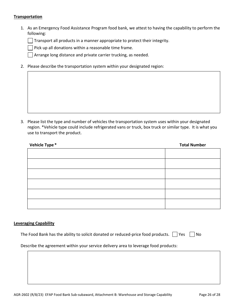 Form AGR-2602 Food Bank Sub-subaward - Emergency Food Assistance Program (Efap) - Washington, Page 26