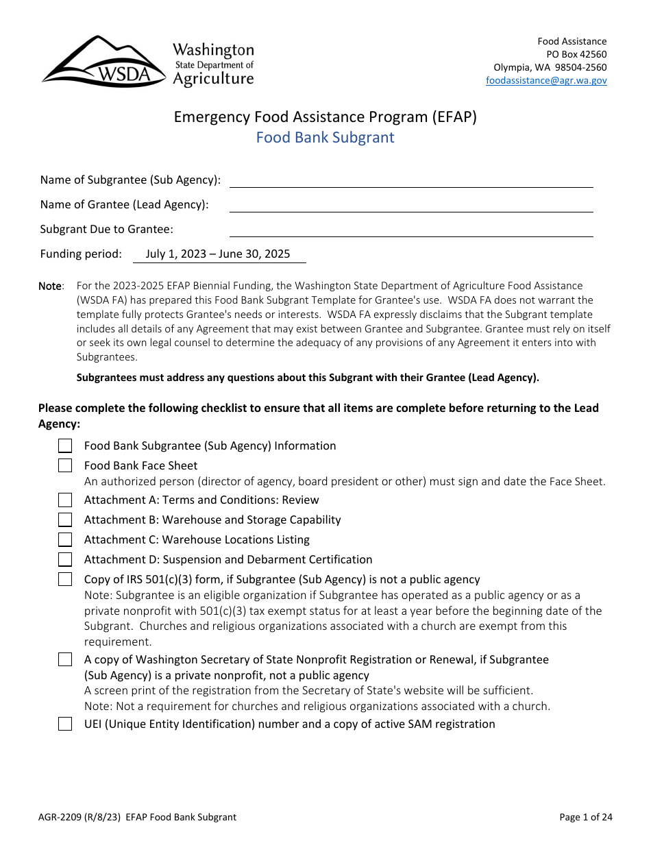 Form AGR2209 2025 Fill Out, Sign Online and Download Fillable PDF