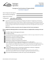 Form AGR-2209 Food Bank Subgrant - Emergency Food Assistance Program (Efap) - Washington