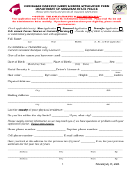 Document preview: Concealed Handgun Carry License Application Form - Arkansas