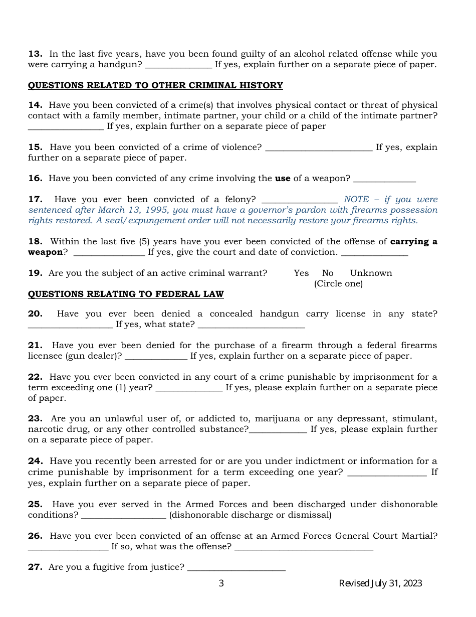 Arkansas Concealed Handgun Carry License Application Form Download ...