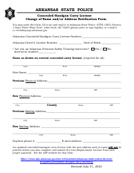 Document preview: Concealed Handgun Carry License Change of Name and/or Address Notification Form - Arkansas