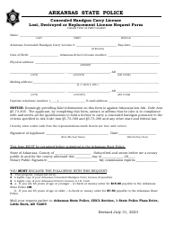Document preview: Concealed Handgun Carry License Lost, Destroyed or Replacement License Request Form - Arkansas