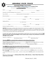 Document preview: Concealed Handgun Carry License Add Enhanced Endorsement to Replacement License Request Form - Arkansas