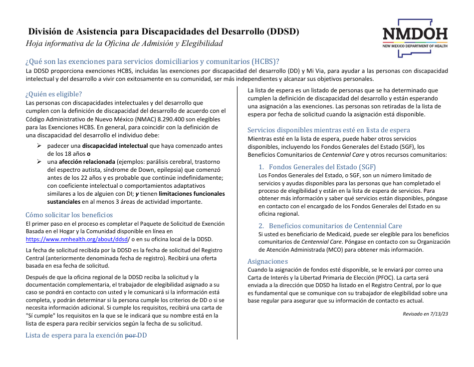 Exenciones Basadas En El Hogar Y La Comunidad Y Centro De Cuidados Intermedios Para Personas Con Discapacidad Intelectual (Icf / Iid) - New Mexico (Spanish), Page 9