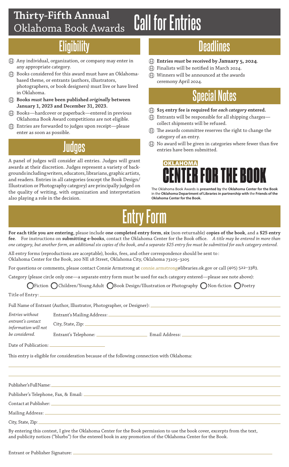 Thirty-Fifth Annual Oklahoma Book Awards Call for Entries - Oklahoma, Page 2