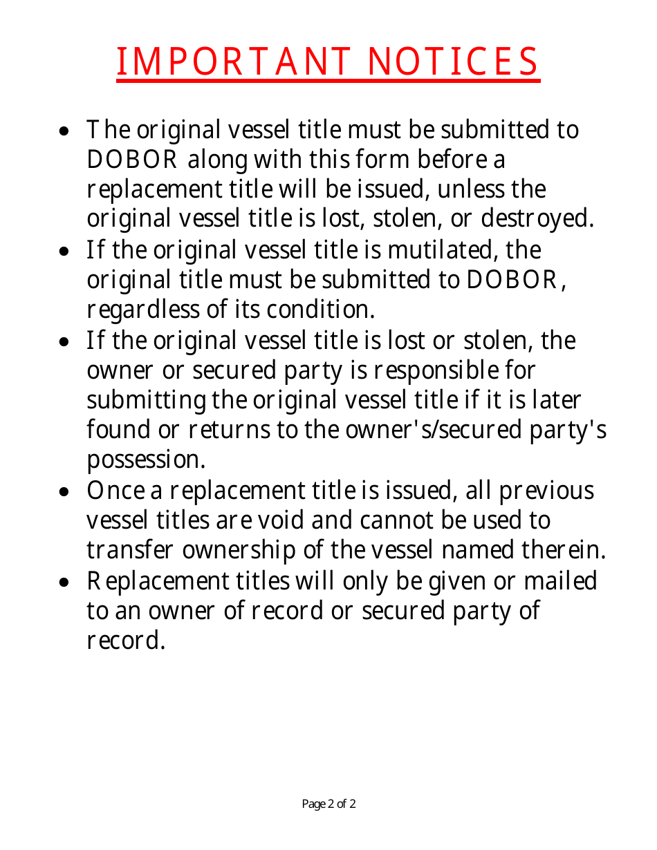 Application for Replacement Title - Hawaii, Page 2