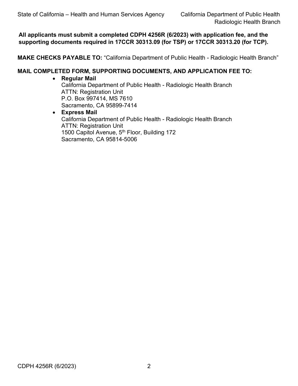 Form CDPH4256R Application for Renewal Authorization as a Therapeutic Survey Physicist or Therapeutic Calibration Physicist - California, Page 2