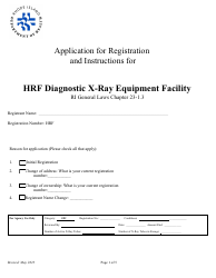 Document preview: Application for Registration for Hrf Diagnostic X-Ray Equipment Facility - Rhode Island