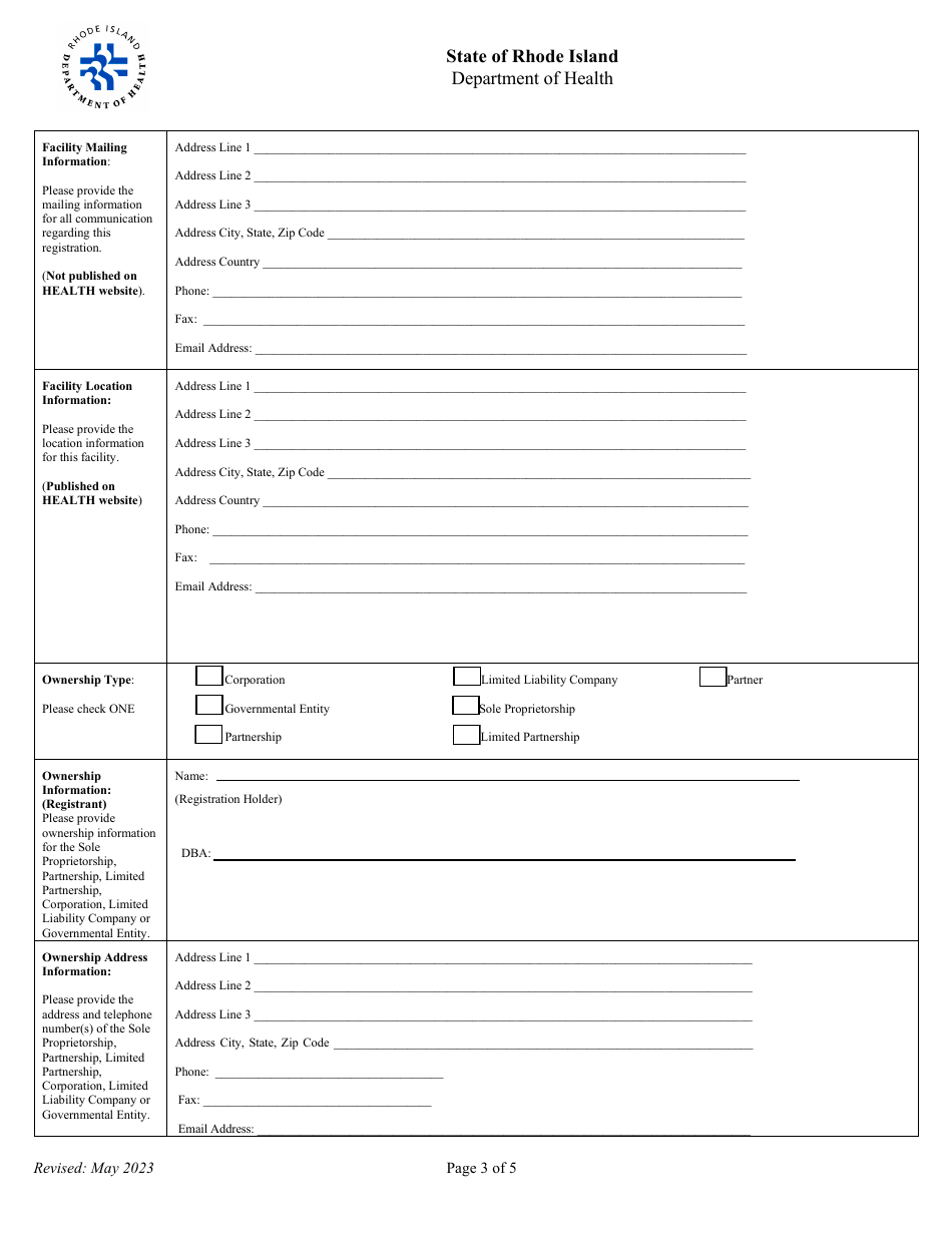 Application for Registration for Srf Diagnostic X-Ray Equipment Facility - Rhode Island, Page 3