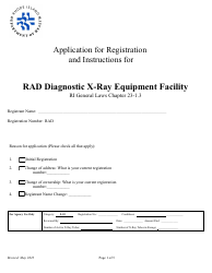 Application for Registration for Rad Diagnostic X-Ray Equipment Facility - Rhode Island