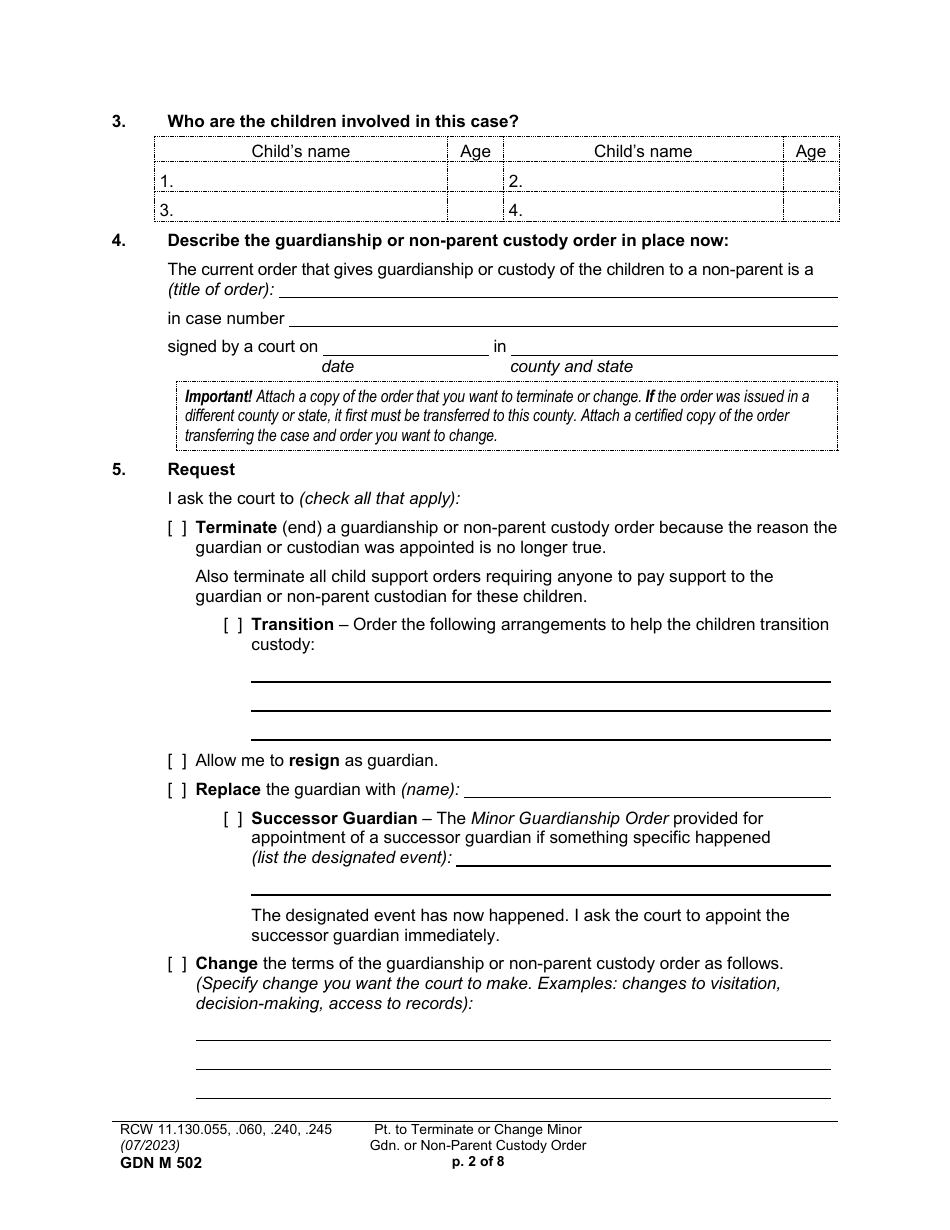 Form GDN M502 Download Printable PDF or Fill Online Petition to ...