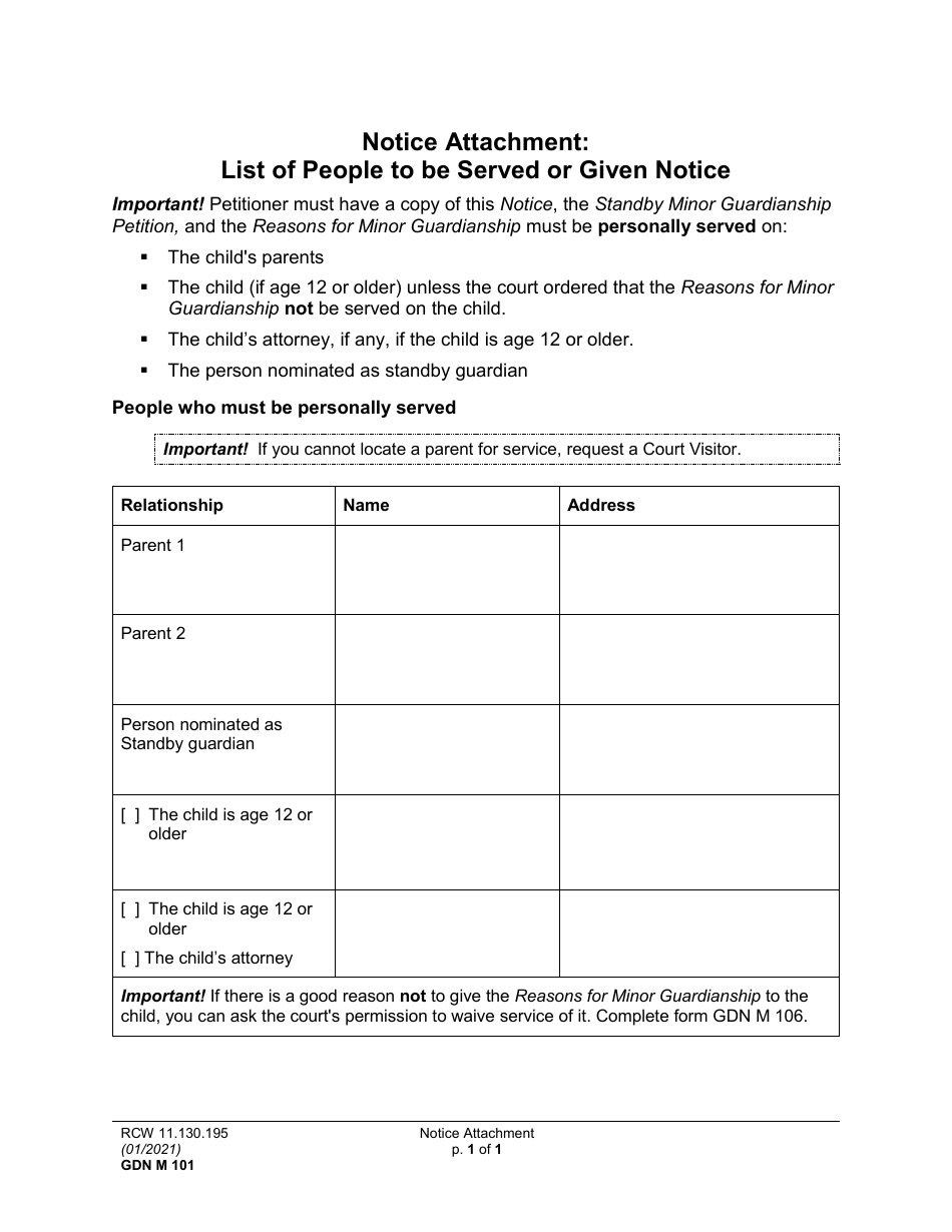 Form GDN M701 Notice of Hearing About Standby Minor Guardianship Petition (Nthg) - Washington, Page 5
