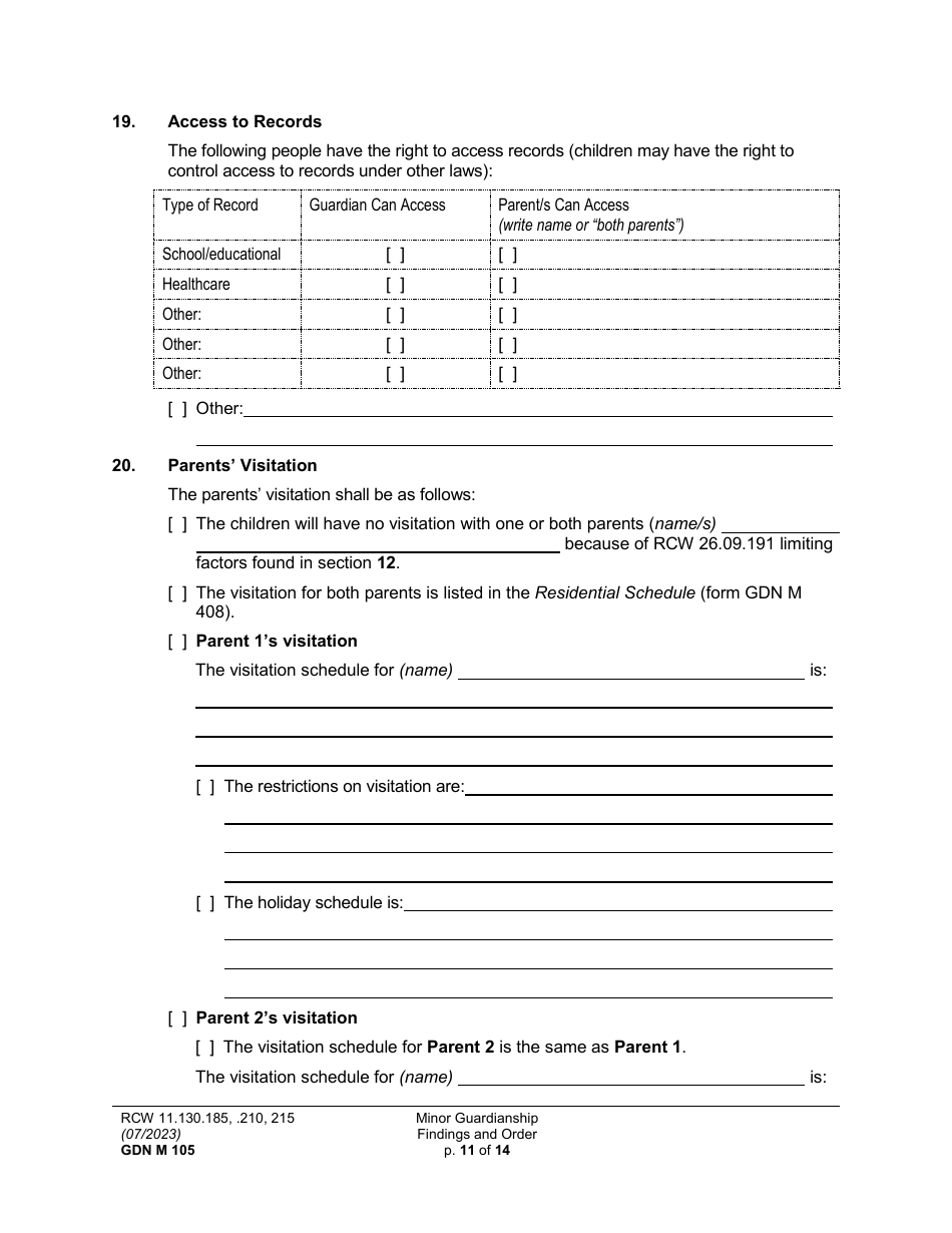 Form GDN M105 Minor Guardianship Findings and Order - Washington, Page 11