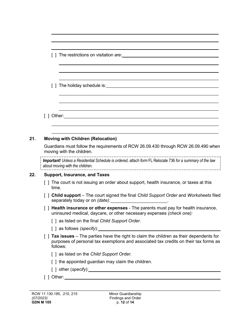 Form GDN M105 Minor Guardianship Findings and Order - Washington, Page 12