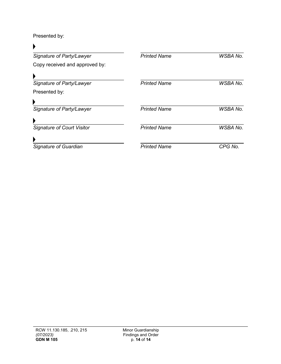 Form GDN M105 Minor Guardianship Findings and Order - Washington, Page 14