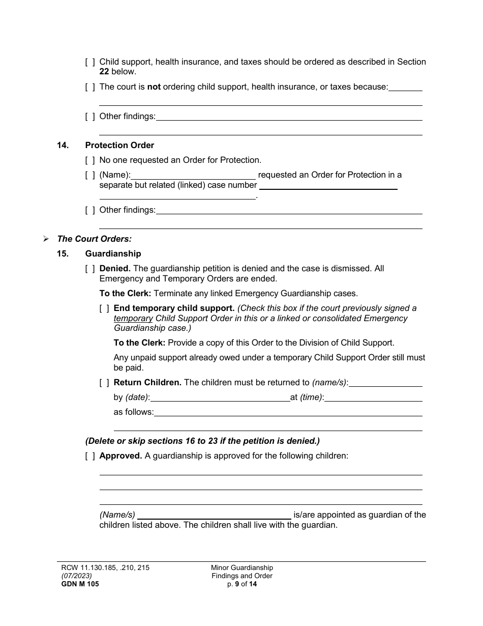 Form GDN M105 Download Printable PDF or Fill Online Minor Guardianship ...