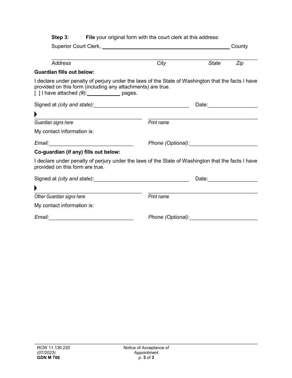 Form GDN M706 Notice of Acceptance of Appointment - Washington, Page 3