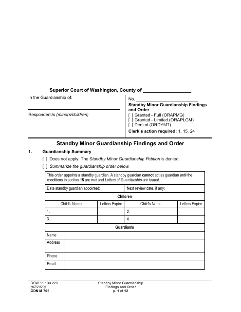 Form GDN M705  Printable Pdf
