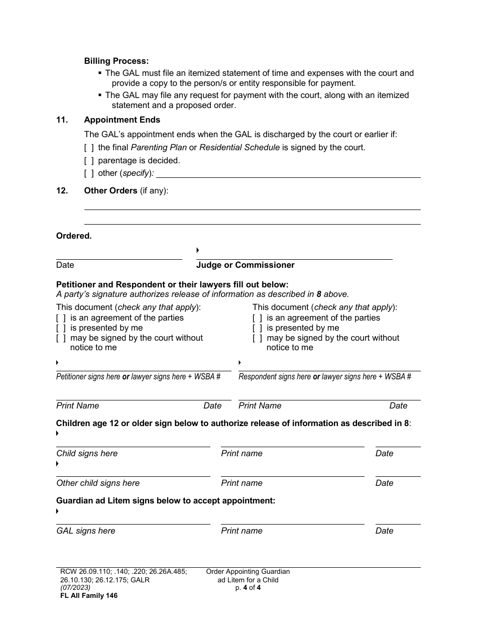 Form FL All Family146 Order Appointing Guardian Ad Litem for a Child - Washington, Page 4