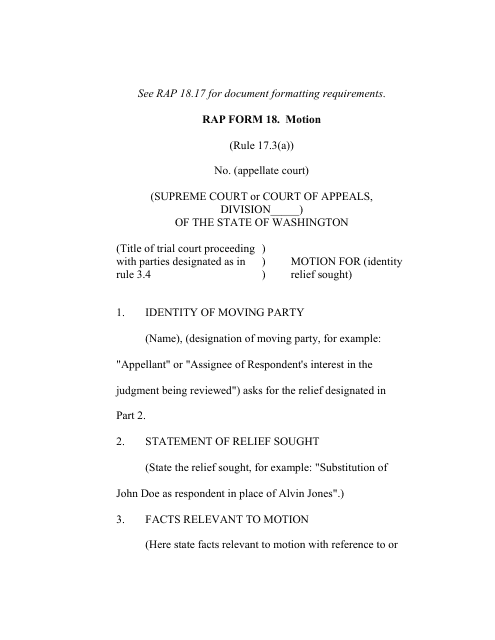 RAP Form 18 Motion - Washington
