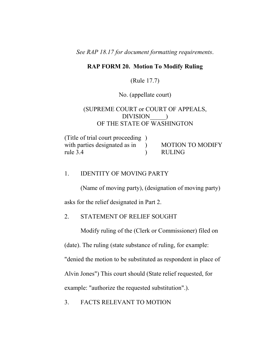 RAP Form 20 Motion to Modify Ruling - Washington, Page 1