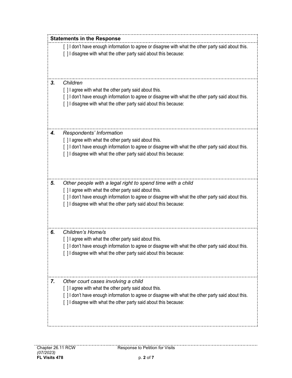 Form FL Visits478 Response to Petition for Visits - Washington, Page 2