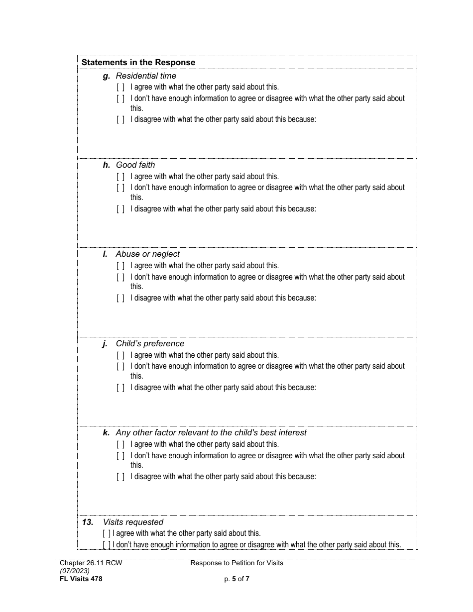 Form FL Visits478 Response to Petition for Visits - Washington, Page 5