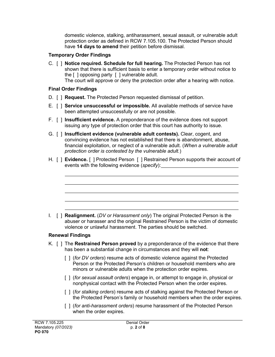 Form PO070 Denial Order - Washington, Page 2