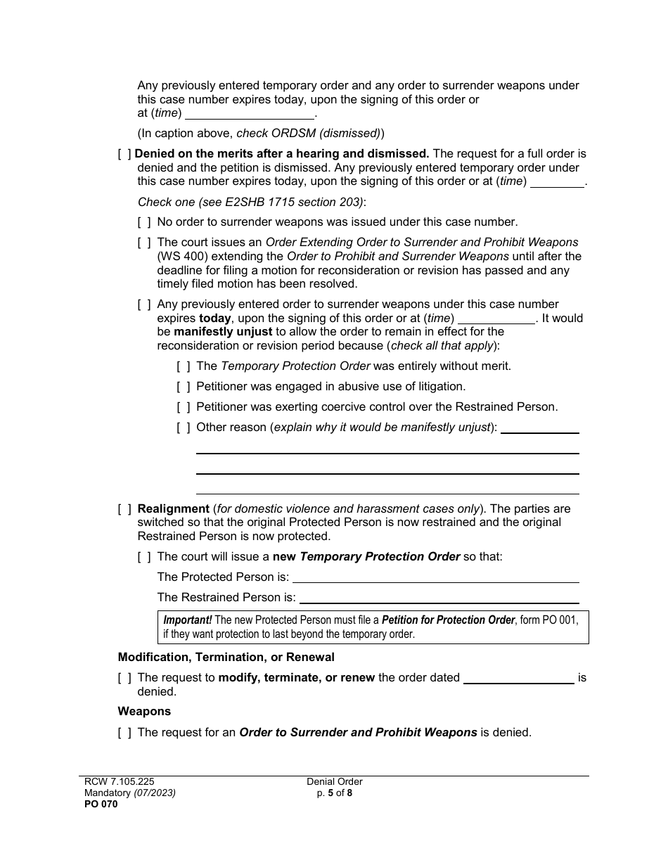Form PO070 Denial Order - Washington, Page 5